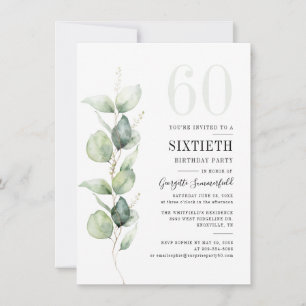 Invitación Watercolor Eucalyptus 60ª fiesta de cumpleaños