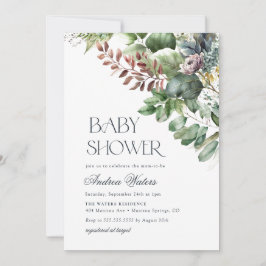 Invitación Watercolor Eucalyptus Baby Shower Botánico