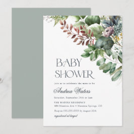 Invitación Watercolor Eucalyptus Baby Shower Botánico