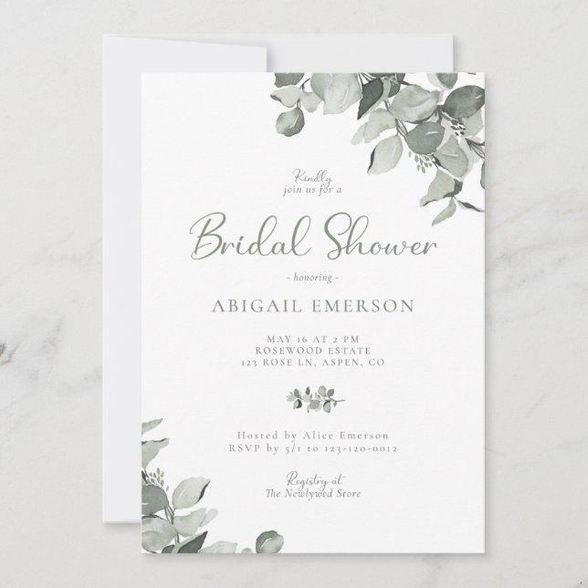 Invitación Watercolor Eucalyptus Boda Bridal Shower Invita (Anverso)