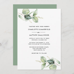 Invitación Watercolor Eucalyptus Botánico Greenery Boda