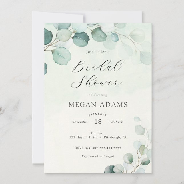 Invitación Watercolor Eucalyptus Bridal Shower (Anverso)