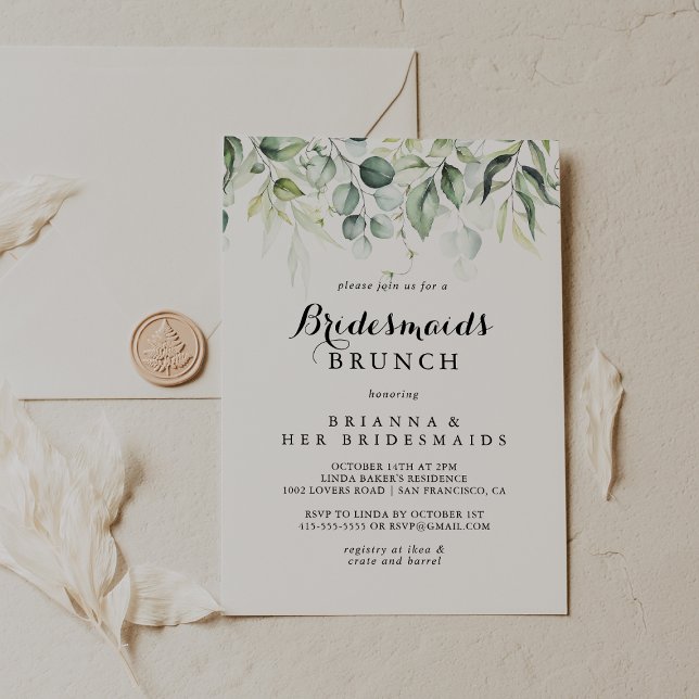 Invitación Watercolor Eucalyptus Bridesmaids Ducha Brunch (Subido por el creador)