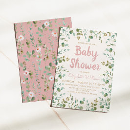 Invitación Watercolor Eucalyptus deja Baby Shower Chica