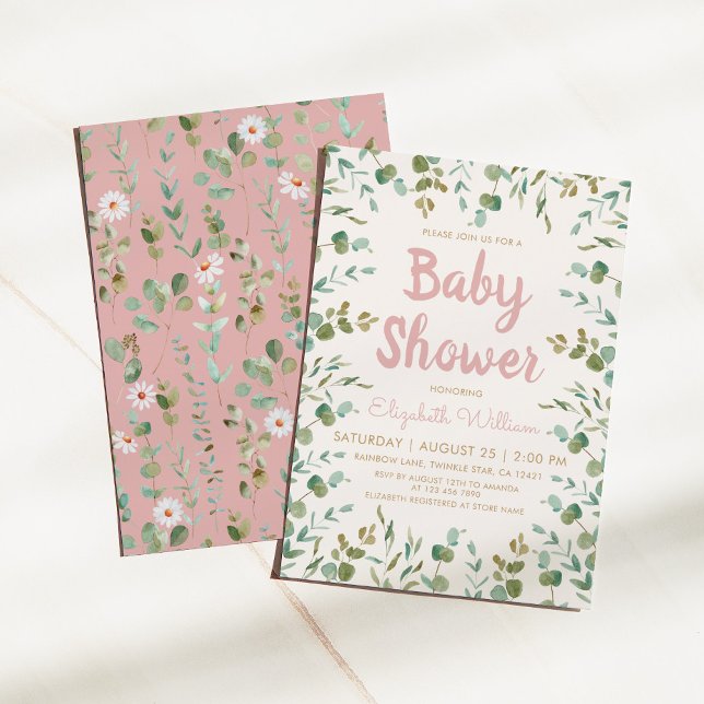 Invitación Watercolor Eucalyptus deja Baby Shower Chica (Subido por el creador)