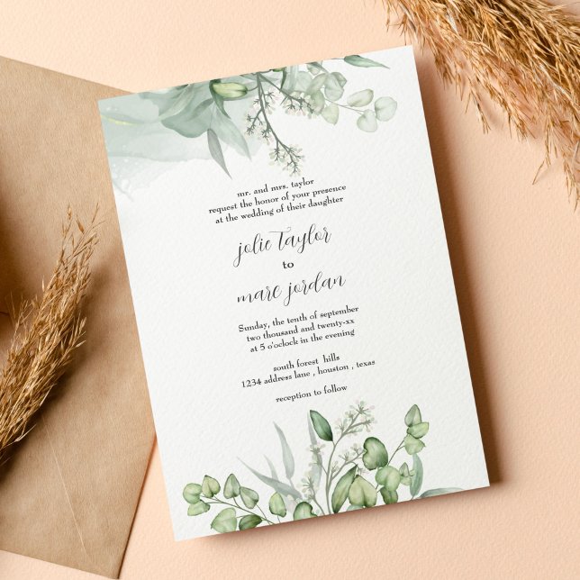 Invitación Watercolor Eucalyptus Deja Boda de escritura (Subido por el creador)