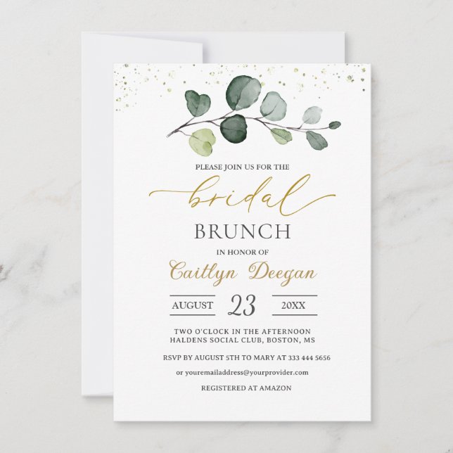 Invitación Watercolor Eucalyptus Foliage Bridal Brunch (Anverso)