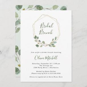 Invitación Watercolor Eucalyptus Gold Geometric Bridal Brunch
