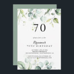 Invitación Watercolor Eucalyptus Green 70th Birthday Party<br><div class="desc">Esta invitación a la fiesta de cumpleaños 70 de color verde eucalipto es perfecta para una fiesta de cumpleaños rústica. Este diseño artístico cuenta con un follaje verde eucalipto de color agua,  de dibujos a mano,  que inspira la belleza natural.</div>