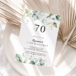 Invitación Watercolor Eucalyptus Green 70th Birthday Party<br><div class="desc">Esta invitación a la fiesta de cumpleaños 70 de color verde eucalipto es perfecta para una fiesta de cumpleaños rústica. Este diseño artístico cuenta con un follaje verde eucalipto de color agua,  de dibujos a mano,  que inspira la belleza natural.</div>