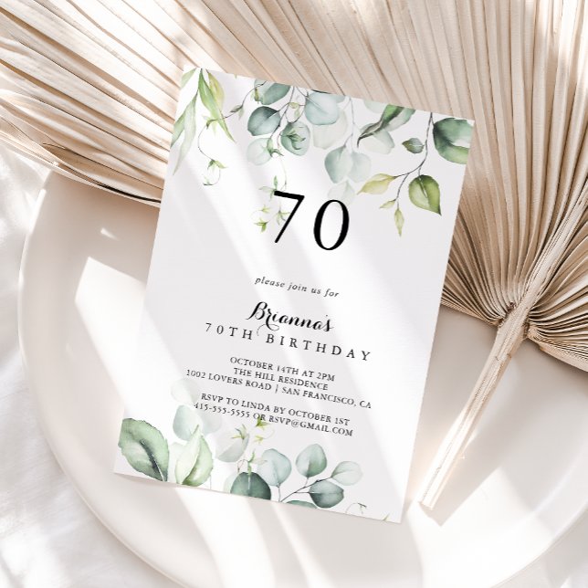 Invitación Watercolor Eucalyptus Green 70th Birthday Party (Subido por el creador)