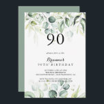 Invitación Watercolor Eucalyptus Green 90th Birthday Party I<br><div class="desc">Esta invitación a la fiesta de cumpleaños 90 de color verde eucalipto es perfecta para una fiesta de cumpleaños rústica. Este diseño artístico cuenta con un follaje verde eucalipto de color agua,  de dibujos a mano,  que inspira la belleza natural.</div>