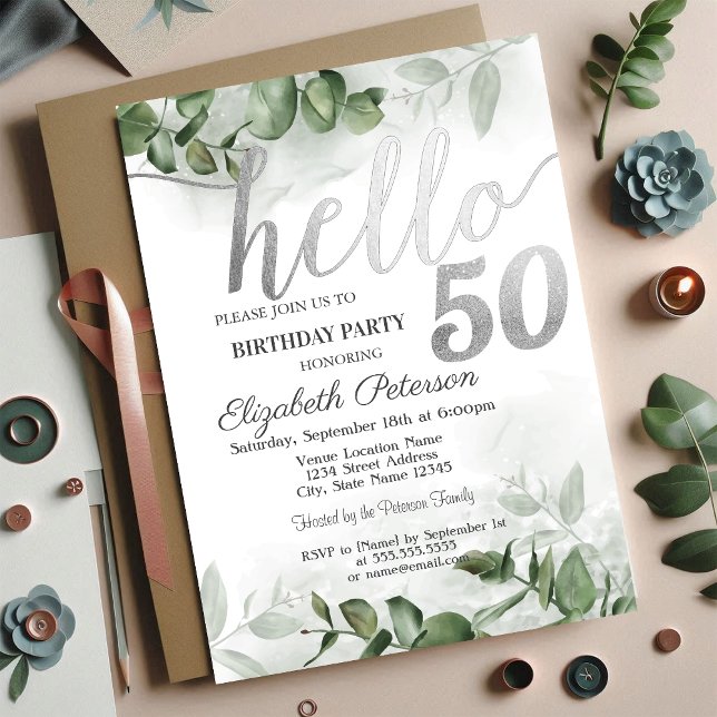 Invitación Watercolor Eucalyptus Greener 50 cumpleaños (Subido por el creador)