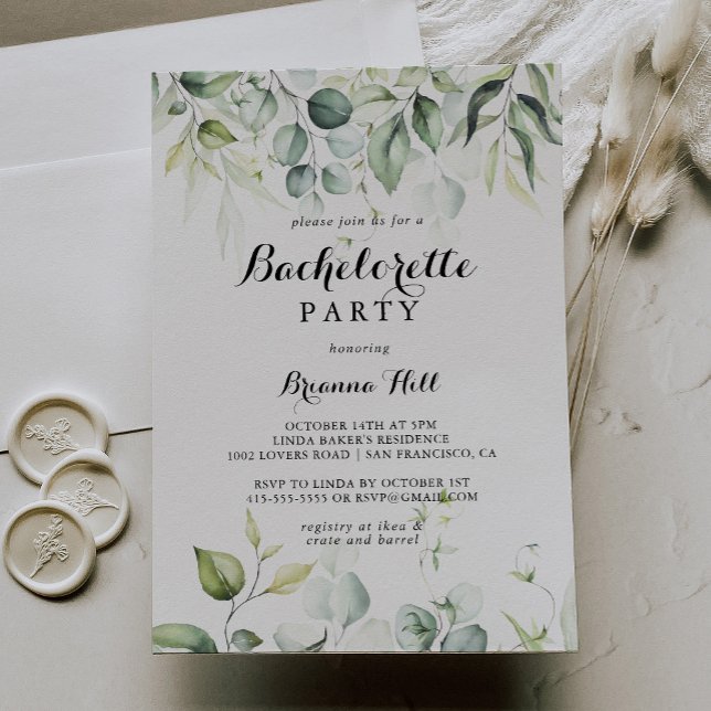 Invitación Watercolor Eucalyptus Greenery Bachelorette Party (Subido por el creador)