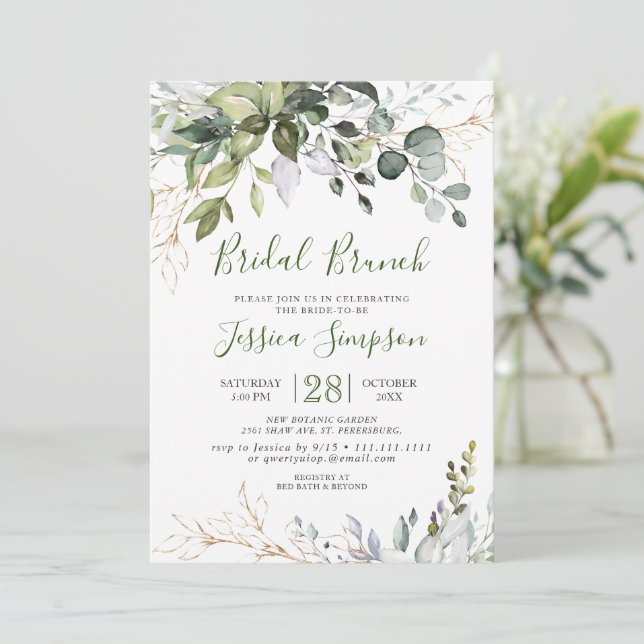 Invitación Watercolor Eucalyptus Greenery Bridal Brunch (Anverso de pie)