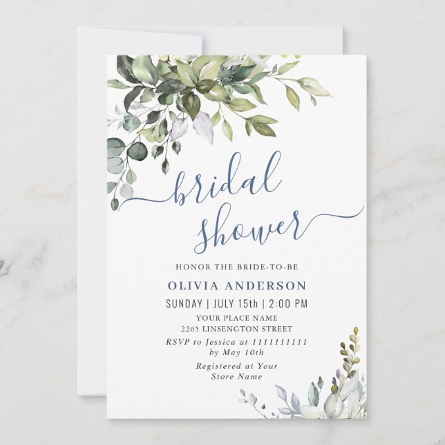 Invitación Watercolor Eucalyptus Greenery BRIDAL SHOWER (Anverso)