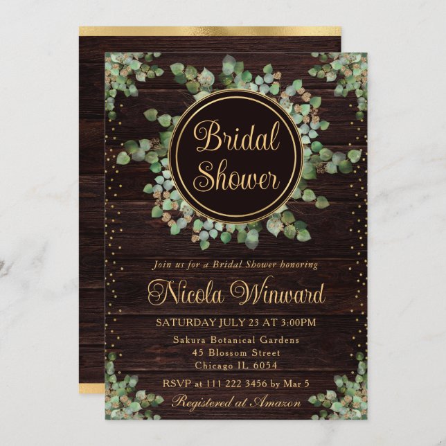 Invitación Watercolor Eucalyptus Greenery Ducha Bridal (Anverso / Reverso)
