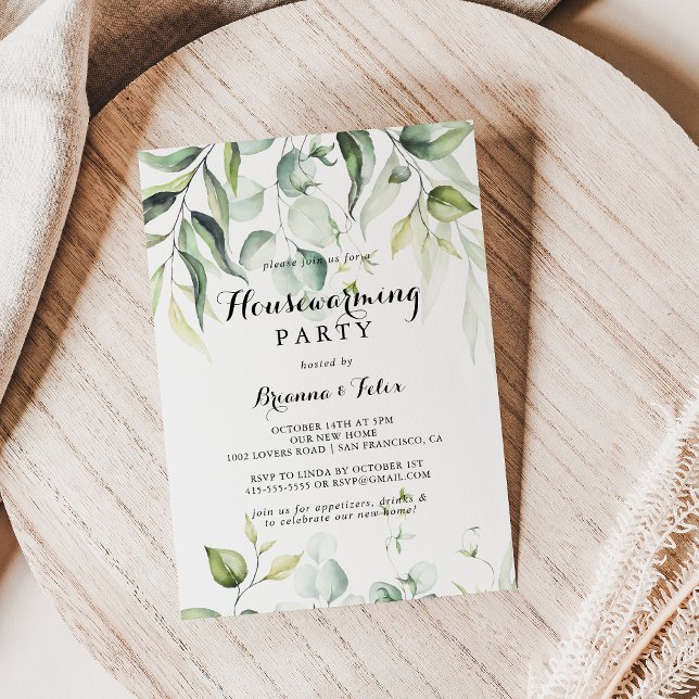 Invitación Watercolor Eucalyptus Greenery Fiesta de calentami (Subido por el creador)