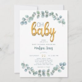 Invitación Watercolor Eucalyptus Greenery Gold Baby Shower