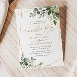 Invitación Watercolor Eucalyptus Greenery Gold Neustra Boda<br><div class="desc">Esta elegante colección presenta hojas de color agua mezcladas,  junto con un elegante tipo de letra de serif y sans delicados en negro,  con un monograma en la parte posterior. Elementos coincidentes disponibles.</div>