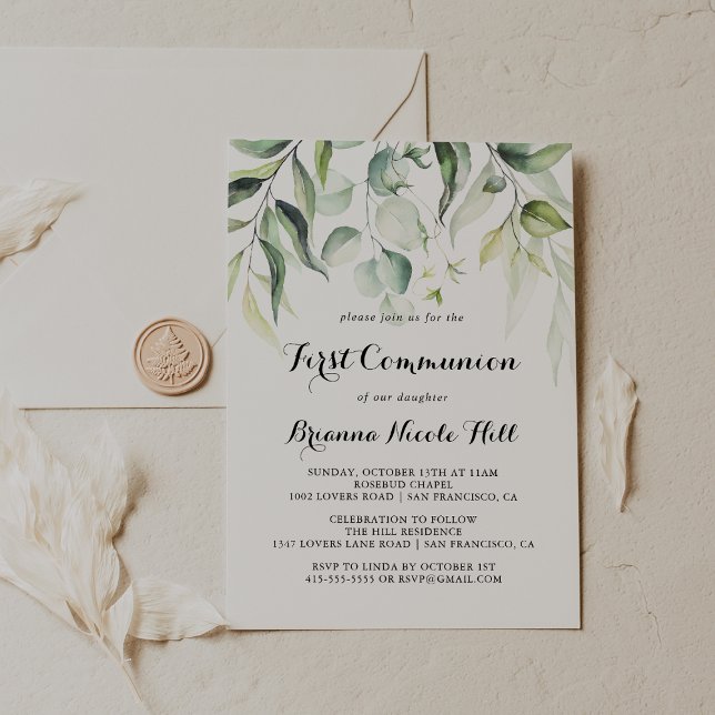 Invitación Watercolor Eucalyptus Greenery Primera Comunidad (Subido por el creador)