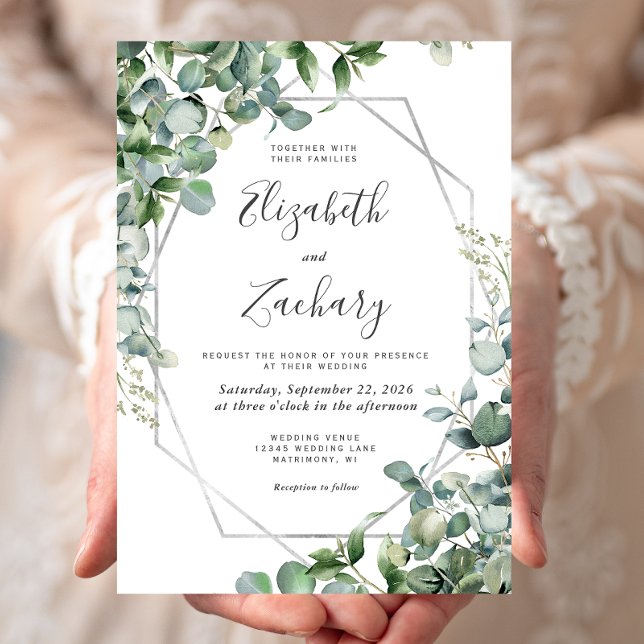 Invitación Watercolor Eucalyptus Greenery Silver Geo Boda (Subido por el creador)