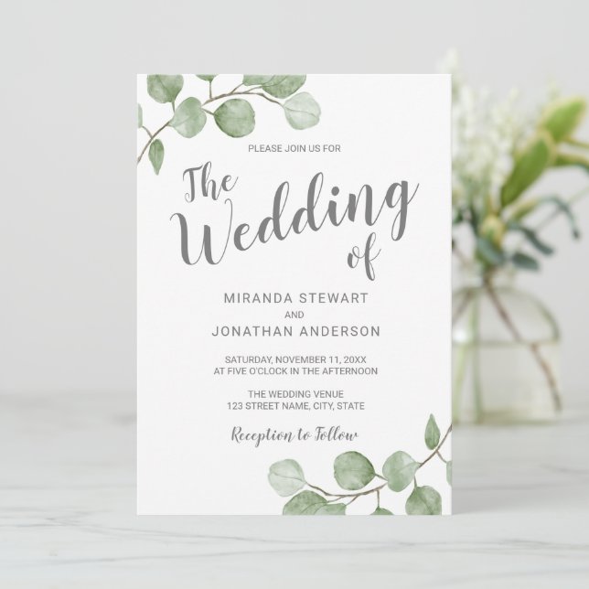 Invitación Watercolor Eucalyptus Greenery Wedding (Anverso de pie)