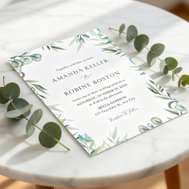 Invitación Watercolor Eucalyptus Greenery Wedding Invitation (Subido por el creador)