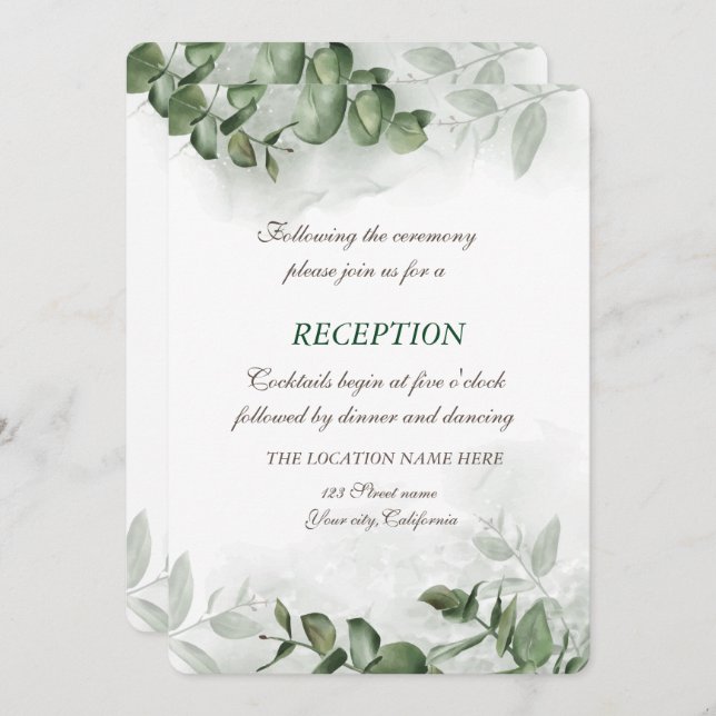 Invitación Watercolor Eucalyptus Greenery Wedding Recepción (Anverso / Reverso)