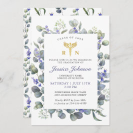 Invitación Watercolor Eucalyptus Lavender Nursing Graduation