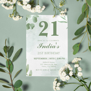 Invitación Watercolor Eucalyptus Leaf 21ª fiesta de cumpleaño