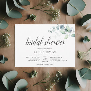 Invitación Watercolor Eucalyptus Moderno Script Bridal Shower