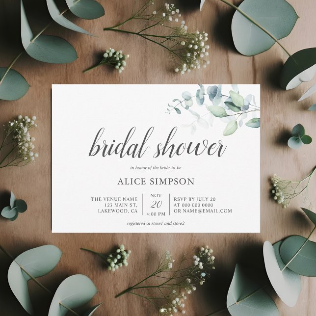 Invitación Watercolor Eucalyptus Moderno Script Bridal Shower (Subido por el creador)