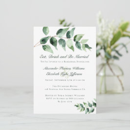 Invitación Watercolor Eucalyptus Rehearsal Dinner | White
