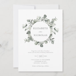 Invitación Watercolor Eucalyptus Wreath Boda