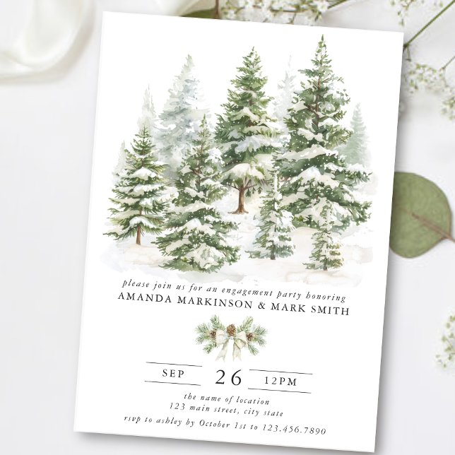 Invitación Watercolor Evergreen Winter Engagement Party (Subido por el creador)
