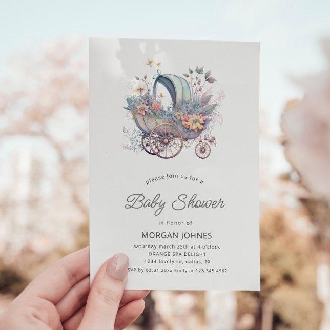 Invitación Watercolor Fairy Baby Stroller Shower (Subido por el creador)