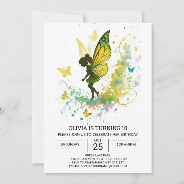 Invitación Watercolor Fairy Dream Birthday (Anverso)