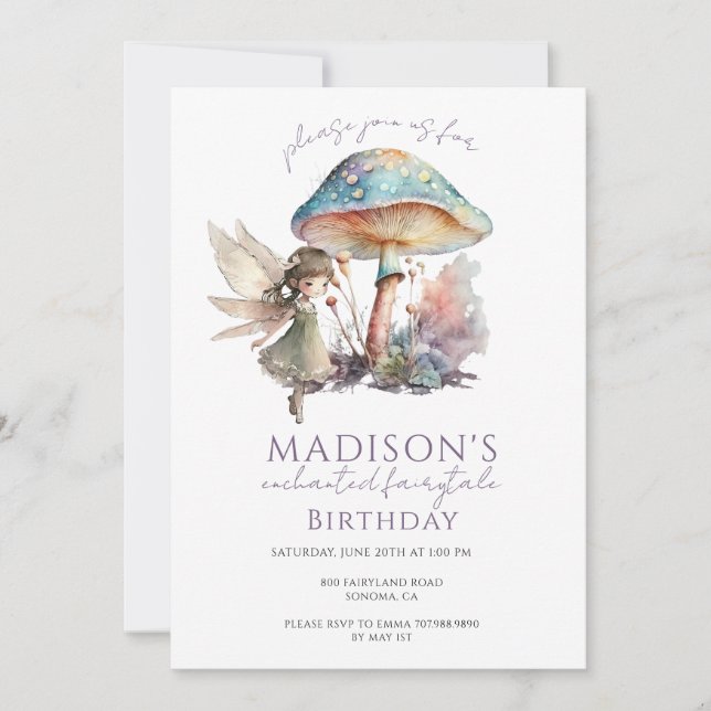 Invitación Watercolor Fairy Pixie Birthday Party (Anverso)