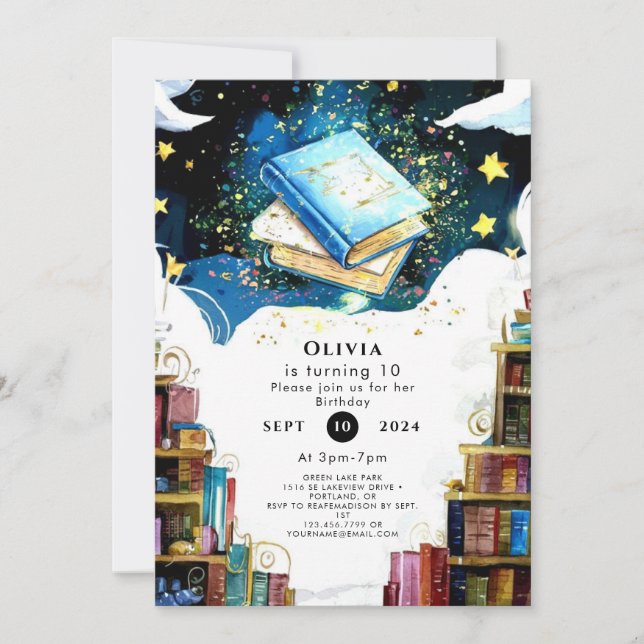 Invitación Watercolor Fairytale Kids Storybook Cumpleaños (Anverso)