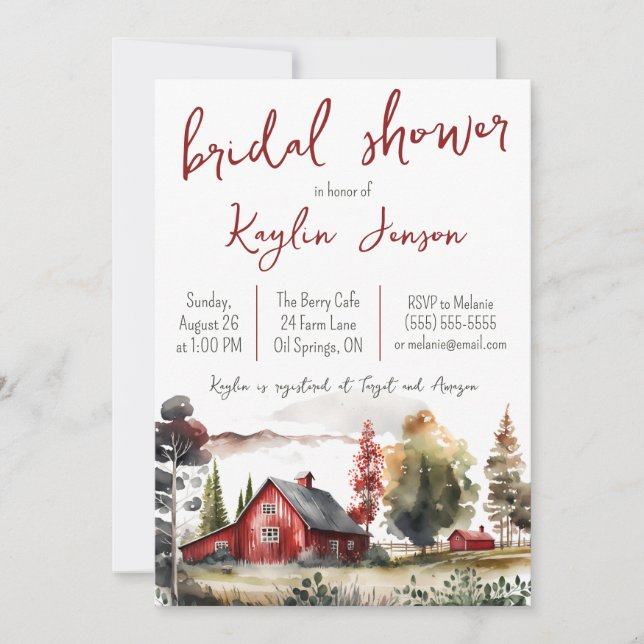 Invitación Watercolor Fall Farm Landscape Brillante Shower (Anverso)