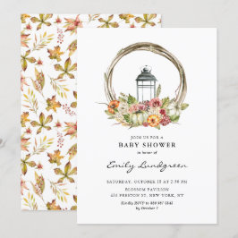 Invitación Watercolor Fall Floral Lantern Wreath Baby Shower