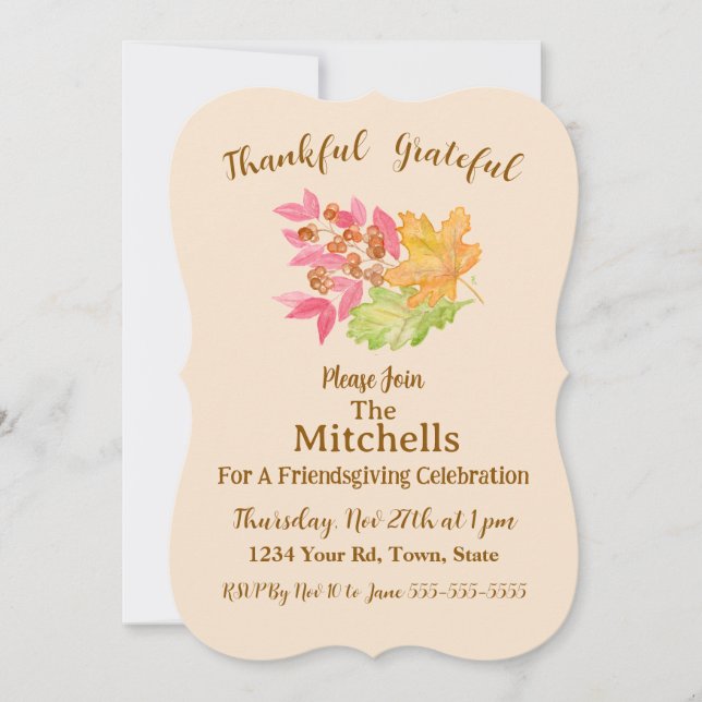 Invitación Watercolor Fall Leaves Berries Friendsgiving  (Anverso)