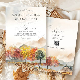 Invitación Watercolor Fall Trees Mountain Autumn Boho Wedding