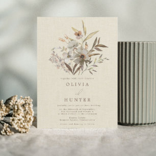 Invitación Watercolor Fall Wildflowers Faux Linen Boda