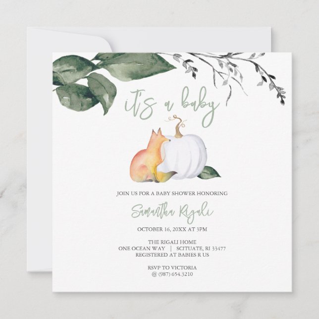 Invitación Watercolor Fall Woodland Neutral Baby Shower (Anverso)