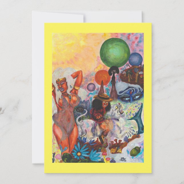 Invitación Watercolor Fantasy Eros rides white Lioness Woman (Anverso)