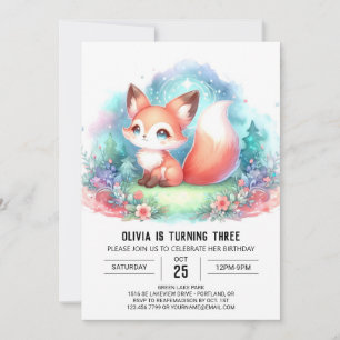 Invitación Watercolor Fantasy Fox Birday digital