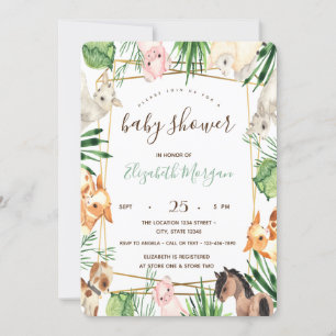 Invitación Watercolor Farm Animals Baby Shower