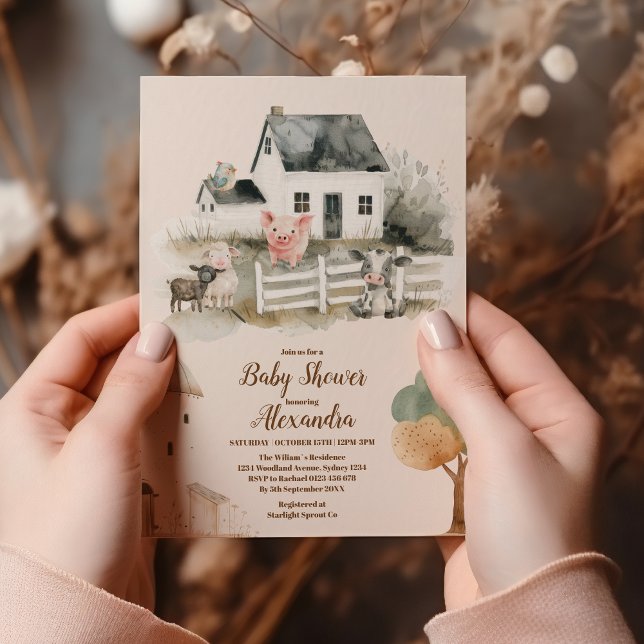 Invitación Watercolor Farm Animals Baby Shower (Subido por el creador)